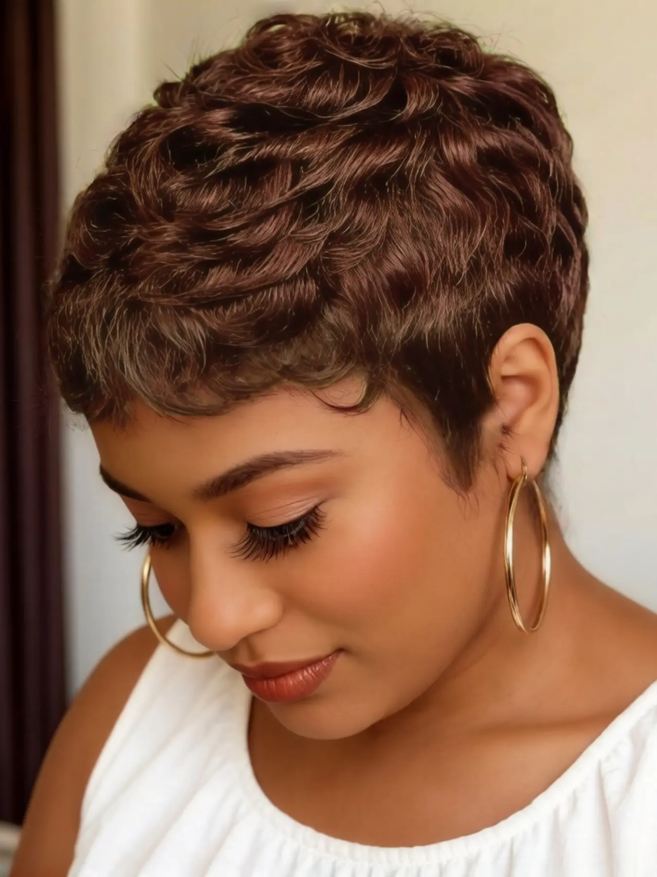 Short Pixie Cut Human Hair Wig 6inch, Full Machine Made Remy Human Hair, Burgundy 99j Color, Layered Wigs for Women, Layercut Wig, Natural Hairline Wig