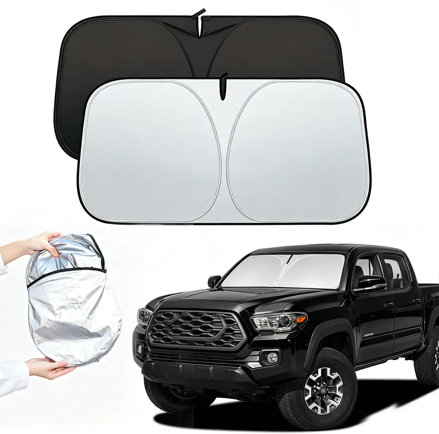 For Toyota Tacoma 2016-2023 2024 2025 2026 Sunshade Windshield Cover - 4 Ply Front Window Sunshade Custom Fit for Tacoma 2Dr 4Dr Pickup Sun Visor 240T Sunshade UV Protection Car Accessories