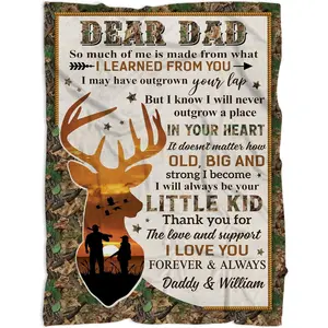 To my Hunting Dad Blanket, Hunting Dad Gift from Daughter Son, Deer Hunting Blanket, Gift for Father Grandpa Hunter Hunting Lover, Bonus Stepdad Present, Fathers Day Birthday Gif