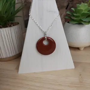 Gemstone Donut Pendant 1.5" - Assorted (Clear Quartz, Goldstone, Petrified Wood)