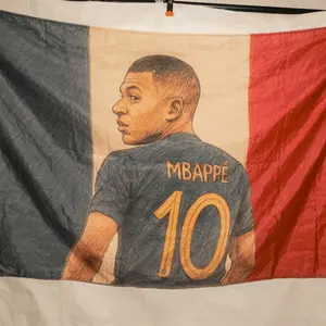 France #10 Football Flag 3x5ft Sketch Banner Inspired Wall Decor MBAPPE Print Lightweight Hanging Metal Grommets