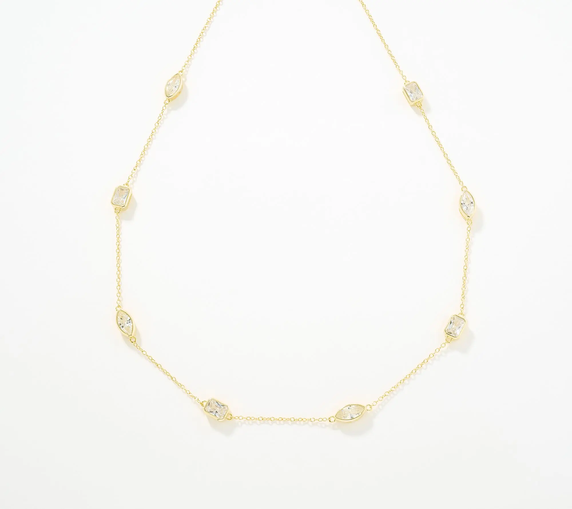 Diamonique Classics Bezel Set Station Necklace, Sterl Diamonique Classics Bezel Set Station Necklace, Sterl
