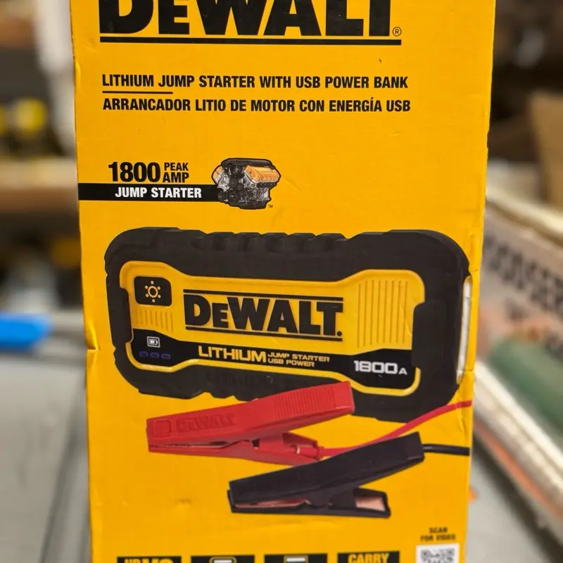 Dewalt 1800 Peak A Lithium Jump Starter, USB Power Bank, and Carrying Case