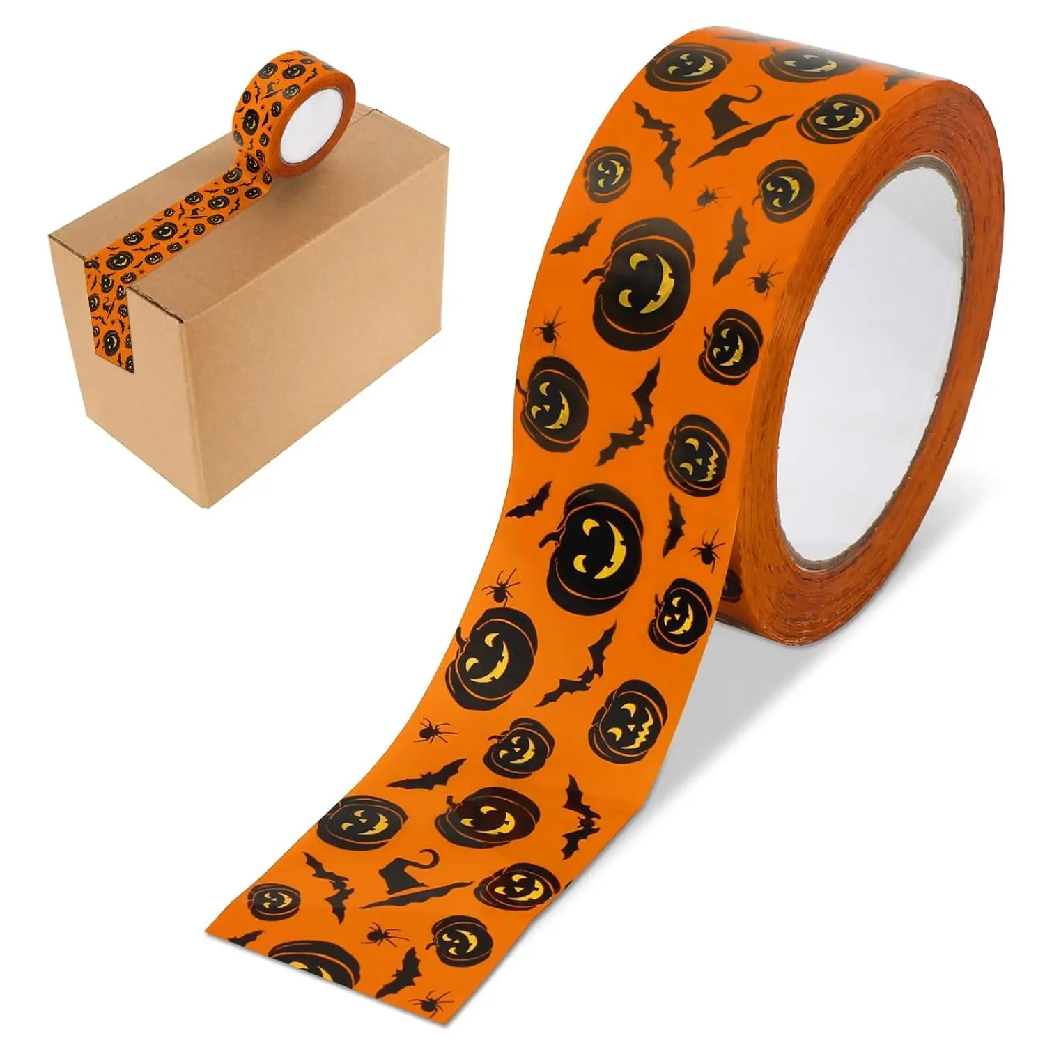 JarThenaAMCS 109 Yard Halloween Packing Tape Orange Black Pumpkin Bat Decorative Sticky Gift Wrapping Tape for DIY Crafts Small Business Sealing Boxes Mail Boxes