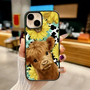 Highland Cow & Sunflower Themed iPhone Case Luxury Minimalist Ultra Thin Shock Resistant Cover Fits All Versions Unisex Design for Stylish Protection