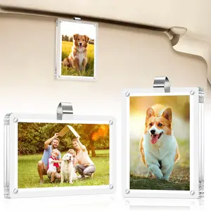 Car Picture Holder for Sun Visor, Magnetic 2.36"x3.5" Car Visor Photo Clip, Horizontal & Vertical Photo Display, Wallet-Size Clear Acrylic Car Picture Frame Perfect for Polaroid Go and Instax Mini