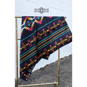 Black Aztec Print Rectangular Wild Rag - Shawl Wrap, Fashion Accessory for Statement Wear
