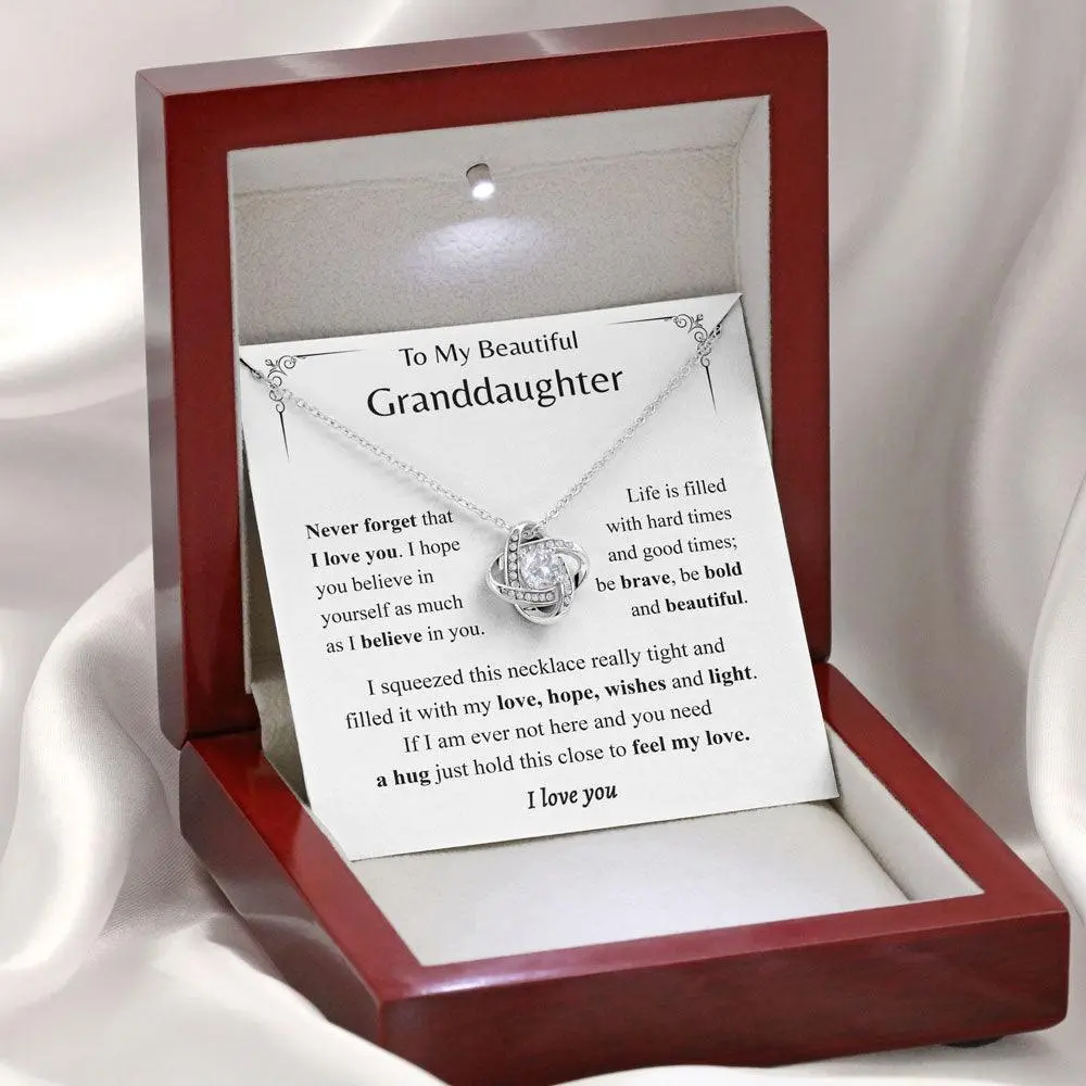 Beautiful Granddaughter - My Love, Hope, Wishes and Light, Birthday Gift, Gift Idea for Granddaughter Love Knot Necklace