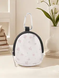 Floral Pattern Mini Wallet, Lightweight Zipper Coin Purse with Hook Clip, Earphone Key Bag, Unisex Casual Style, All Seasons