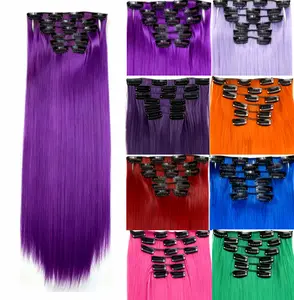 24 inch Clip-in Hair Extensions 6pcs Long Straight Natural Look Synthetic Hair for Women Soft Lightweight Comfortable Wear Everyday Use Youthful Style