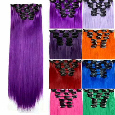 24 inch Clip-in Hair Extensions 6pcs Long Straight Natural Look Synthetic Hair for Women Soft Lightweight Comfortable Wear Everyday Use Youthful Style