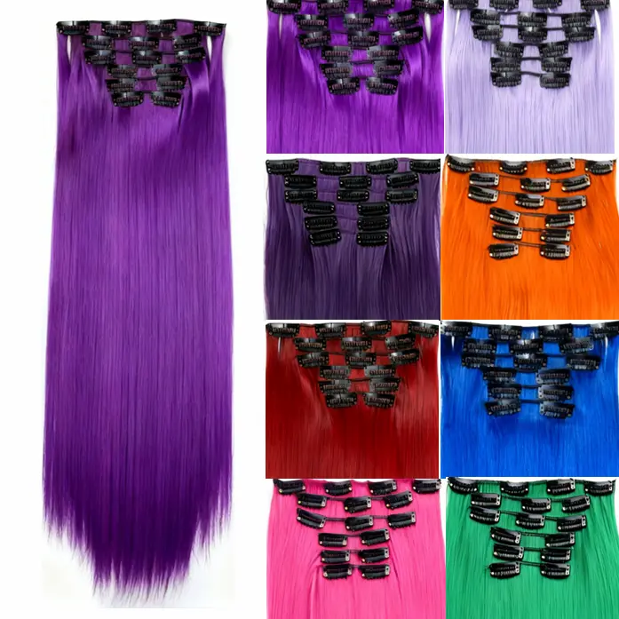 24 inch Clip-in Hair Extensions 6pcs Long Straight Natural Look Synthetic Hair for Women Soft Lightweight Comfortable Wear Everyday Use Youthful Style