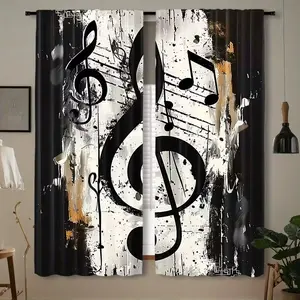 Modern Style & Note Curtains Set, Digital Print Polyester Fiber, Semi-Transparent, Perfect for Living Room Bedroom Kitchen, Window Curtain