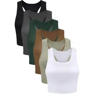 6 Pieces Basic Sleeveless Racerback Sports Crop Tank Tops for Women Girls Daily Wearing Boao