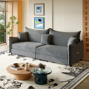 81.9" King Pull Out Sofa Bed,3-in-1 Convertible Sofa Bed with 3 Pillows & Golden Accent Detail Design, Modern Velvet 3-Seater Couch,for Small Space,Living Room,Apartment,Dark Grey ， Chaise Modular Deep Seating Sofa,Premium High-Density Foam & #Summervibes