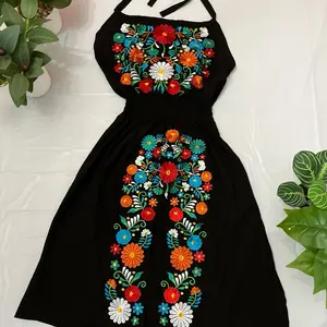 Mexican Dress - MIRIAM DRESS Black Off-the-Shoulder Embroidered Design Women's Fashion Top Traditional Womenswear Love Stitch