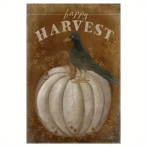 Double-Sided Patio Banner, Happy Harvest Festive Bird & Pumpkin Garden Flag, 12x18 in Waterproof Burlap, Indoor/Outdoor Decor for Garden Decorations