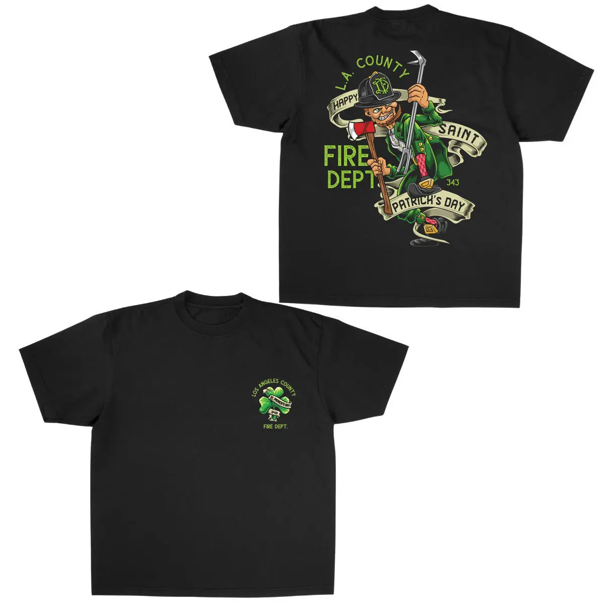 L.A. County Fire Dept St. Patrick’s Day T-Shirt – Irish Firefighter Graphic Tee, Happy Saint Patrick’s Day Fireman Shirt, Unisex Black Cotton Tee