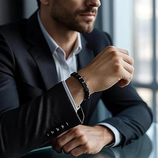 Hematite Bracelet for Men Natural T-Levels Support Mental Clarity Focus Stretch Rope Beads Jewelry Gifts for Christmas Birthday