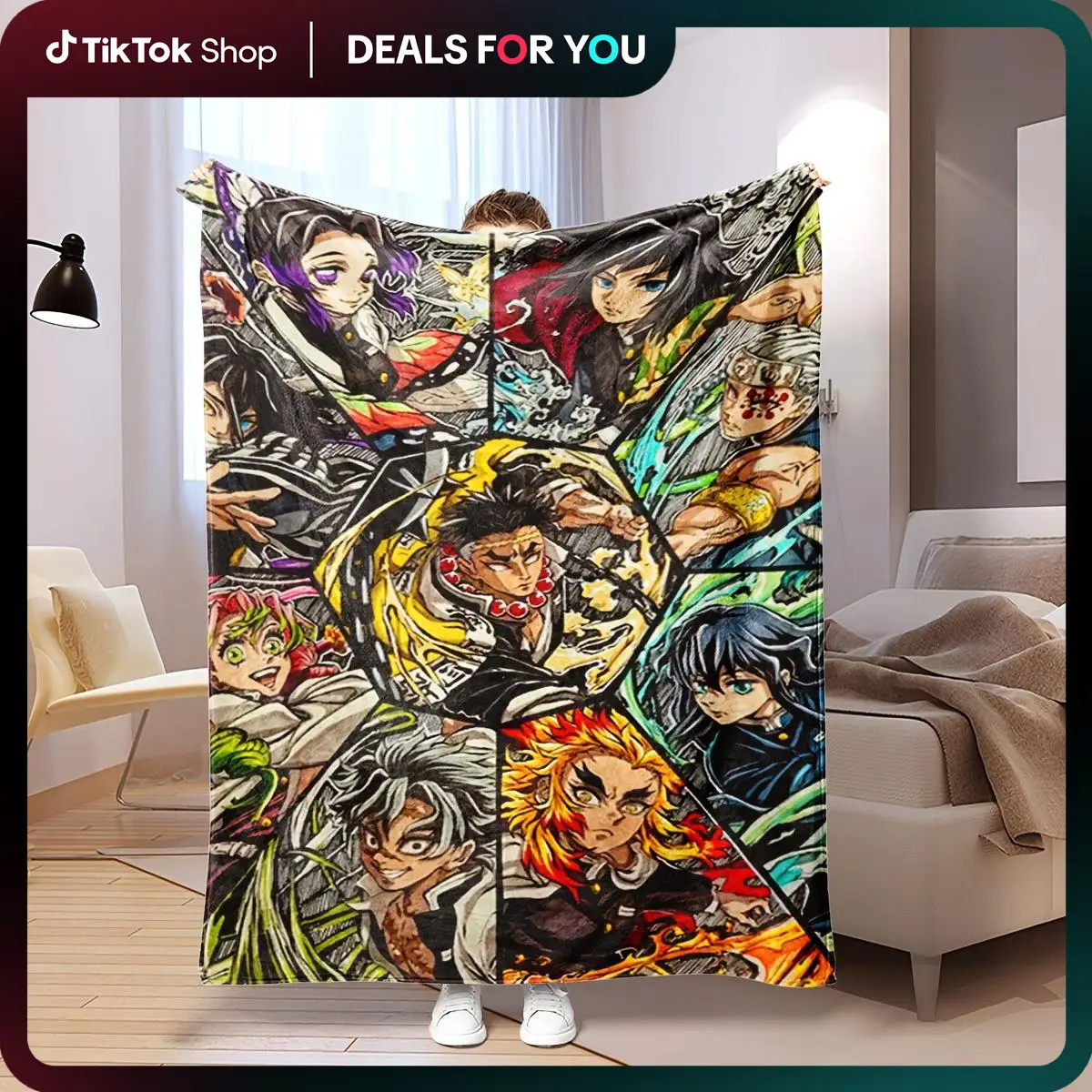 Ultra-Soft Anime Print Flannel Throw Blanket Home Sofa Bedroom Dorm Couch Office Car Travel Blankets Gift for Men Women Boys Girls