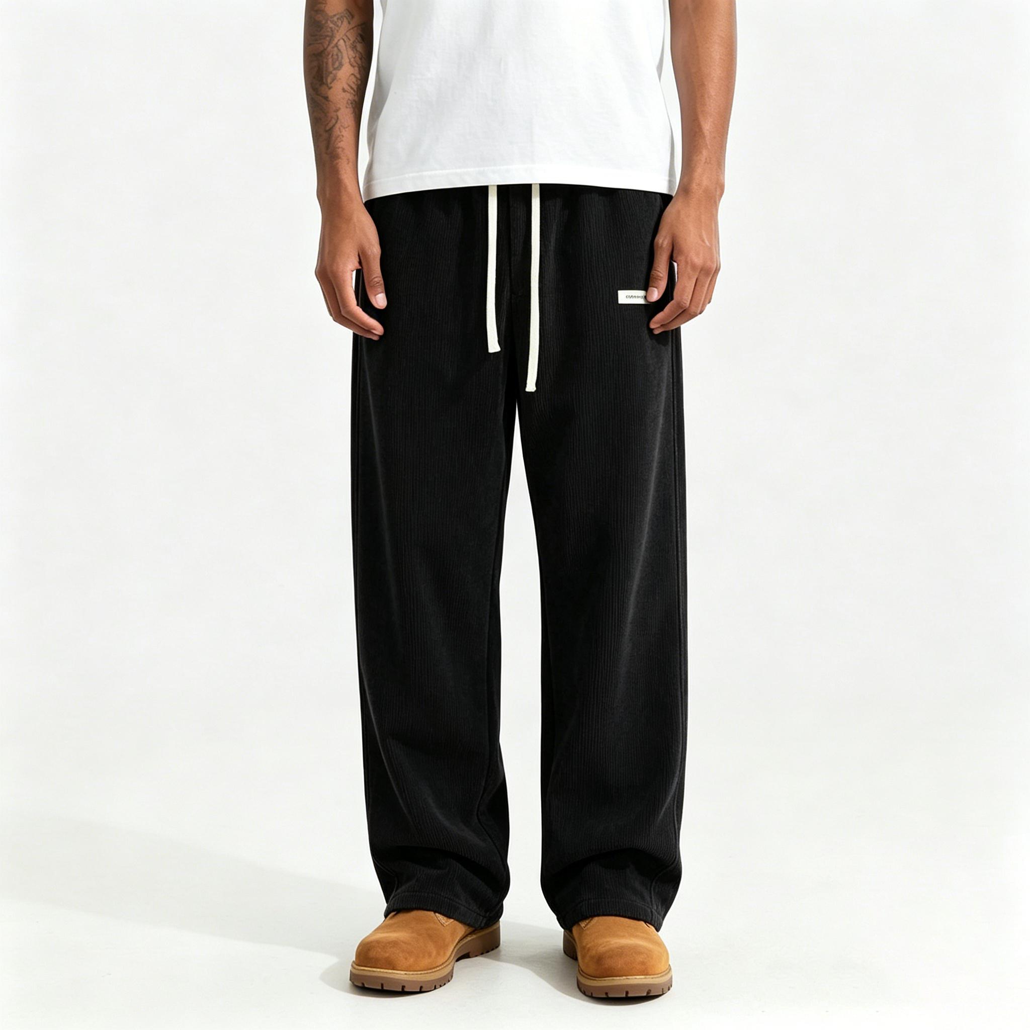 Men’s corduroy casual pants, loose straight cut, breathable fabric, versatile for spring, summer, and autumn