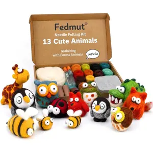 Needle Felting Wool Kit, Felting Kit to Make 13 Cute Animals, 26 Colors Vibrant Soft Wool Roving with Felting Tools Supplies, Starter Kits for Beginners & Adults