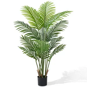 4FT Artificial Palm Tree , Fake Tree with Black Planter, Faux Tropical Areca Floor Plant in Pot, Artificial Silk Plant for Home Office Living Room Decor Indoor