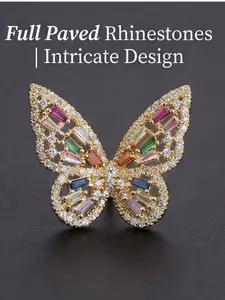 Women's Hypoallergenic Luxury Rainbow Crystal Butterfly Stud Earrings, Gold Plated Full Paved Multi-Color Rhinestone Inlaid Statement Earrings, Fashion Jewelry for Party Wedding Everyday Wear & Gift
