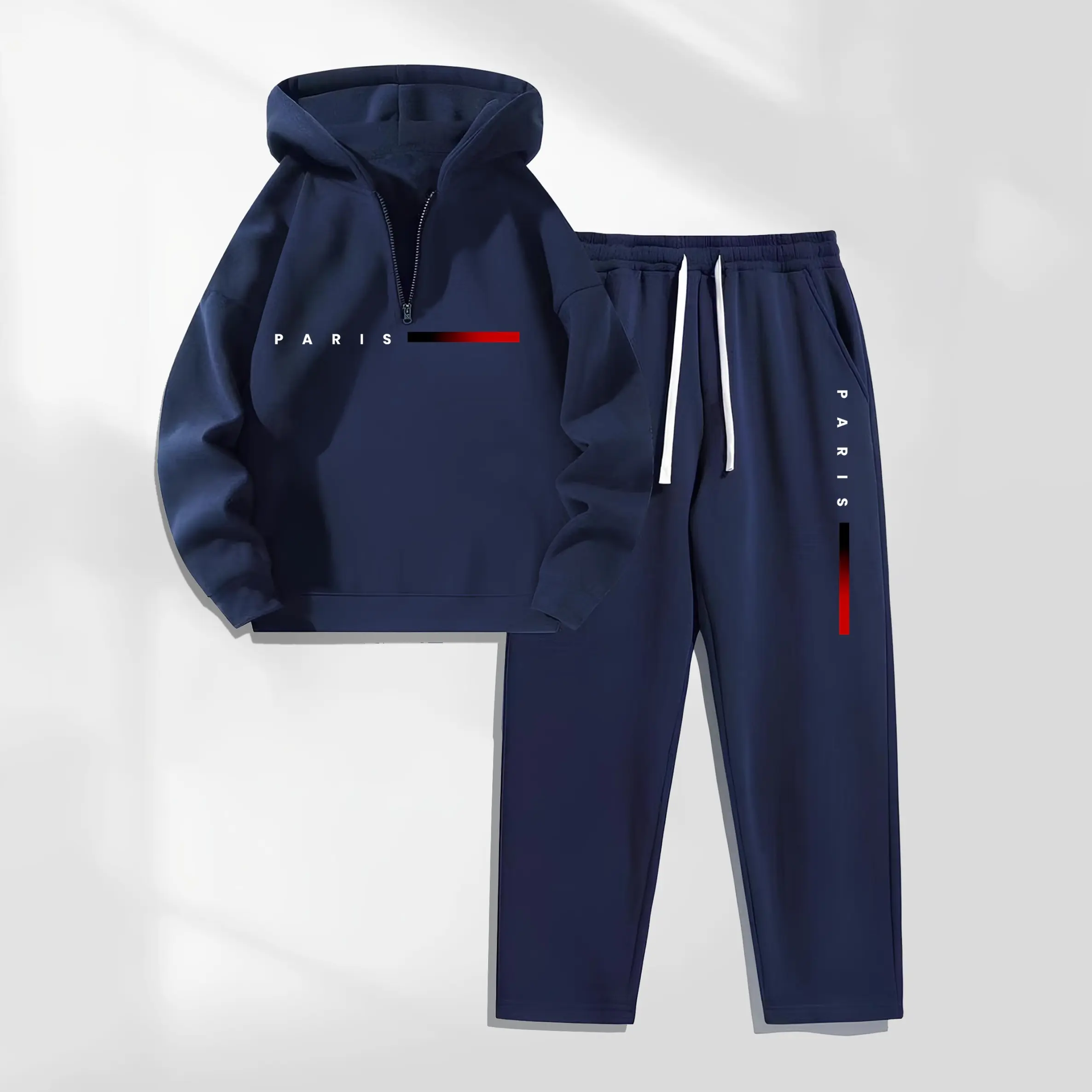 Men's 2-Piece Athleisure Set - Knitting Long Sleeve Letter Print Zipper-Collar Hoodie/Jumper, Loose-Fitting Polyester Drawstring Sweatpants with Pockets, Casual Activewear for Athleisure Style, Sporty Style Clothes
