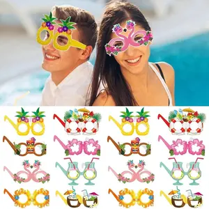 Hawaiian Party Decorative Glasses Set, Beach Fun Pineapple Flamingo Paper Photo Frames, Tropical Hawaiian Party Decoration Accessories