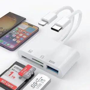 3 in 1 USB C Dual Plug SD Card Reader, Memory Card Reader, Camera Adapter, USB C to SD Card Reader, Phone Accessories for iPhone 16 15 14 13 12 11 XR XS Max 8 7, Type-C Android Phone, Tablet, Laptop