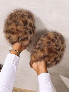 New Trendy Plush Fur Slippers, Valentine's Day Gift for Girls, Super Cute Fashion Warm Home Shoes, Anti-Slip Thick Sole Cotton Slippers