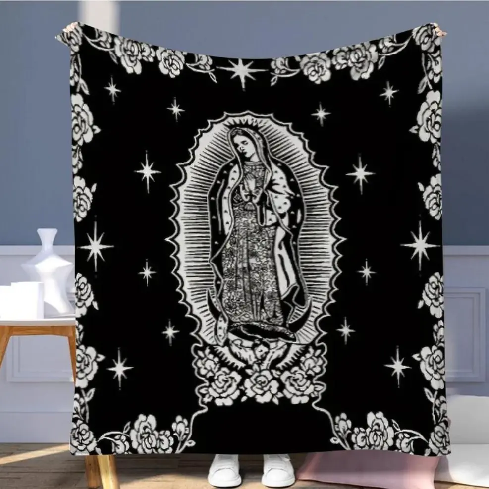 Our Lady Of Guadalupe Religious Art Tapestry Throw Blanket - Synthetic Polyester, Soft Warm, Wrinkle Resistant, Glam Indoor La Room Decor Blanket for Sofa, Cozy Setup Home Supplies, Stress Relief