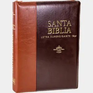 Super Giant 19-point Bible with Reina Valera 1960 Duotone Brown Zipper with Imitation Leather Index. This Bible is in Spanish.