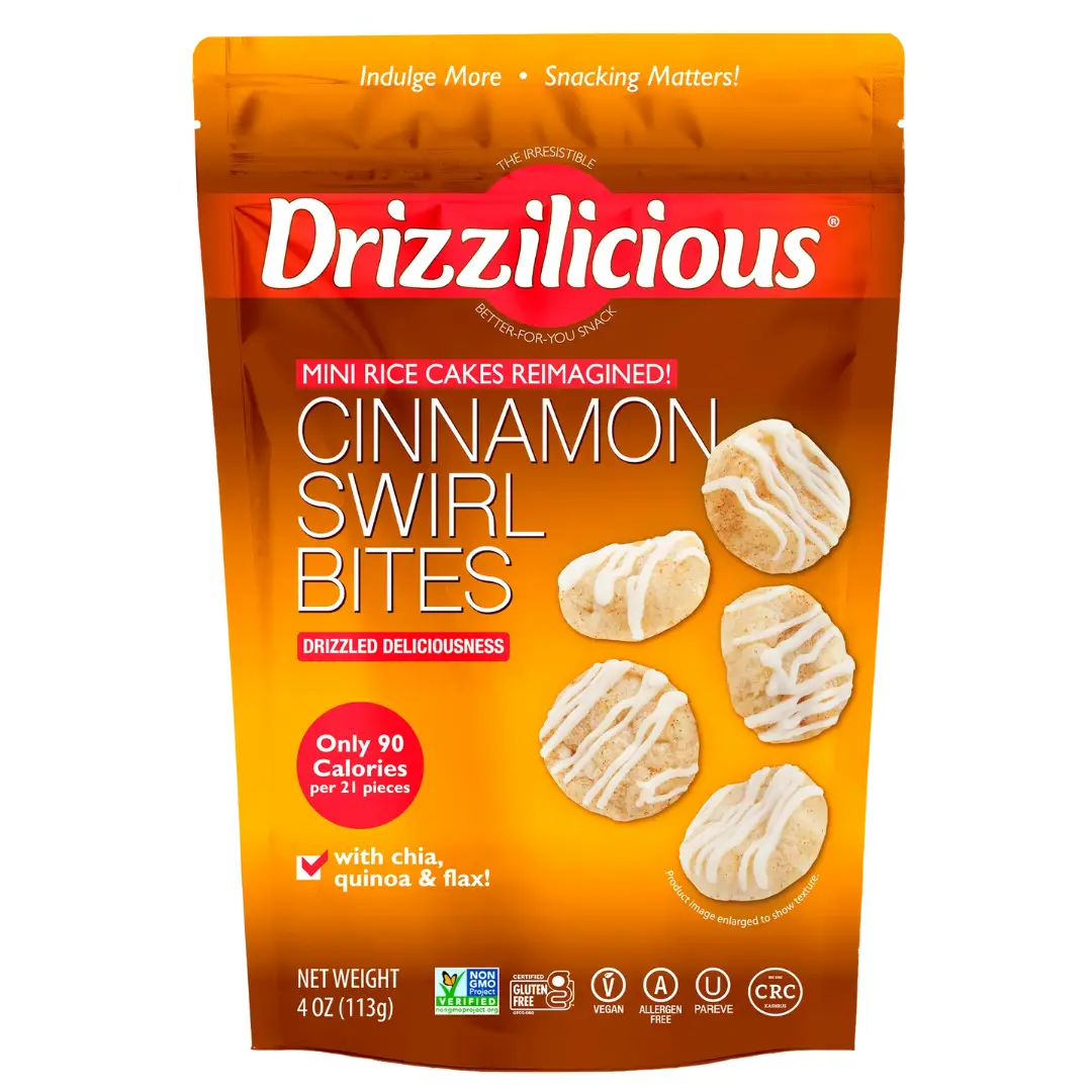 Drizzilicious Cinnamon Swirl Mini Rice Cakes - Gluten-Free, Vegan, Crunchy & Healthy Snack, 90 Calories per Serving, 4 oz