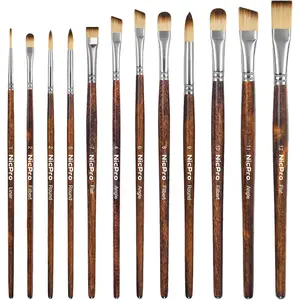12PCS Artist Paint Brush Set, Craft Paint Brushes for Acrylic Painting, Oil, Watercolor, Gouache, Tempera, Face, Body, Fabric, Model, Art Supplies Paintbrushes for Artists Beginners (Wood)