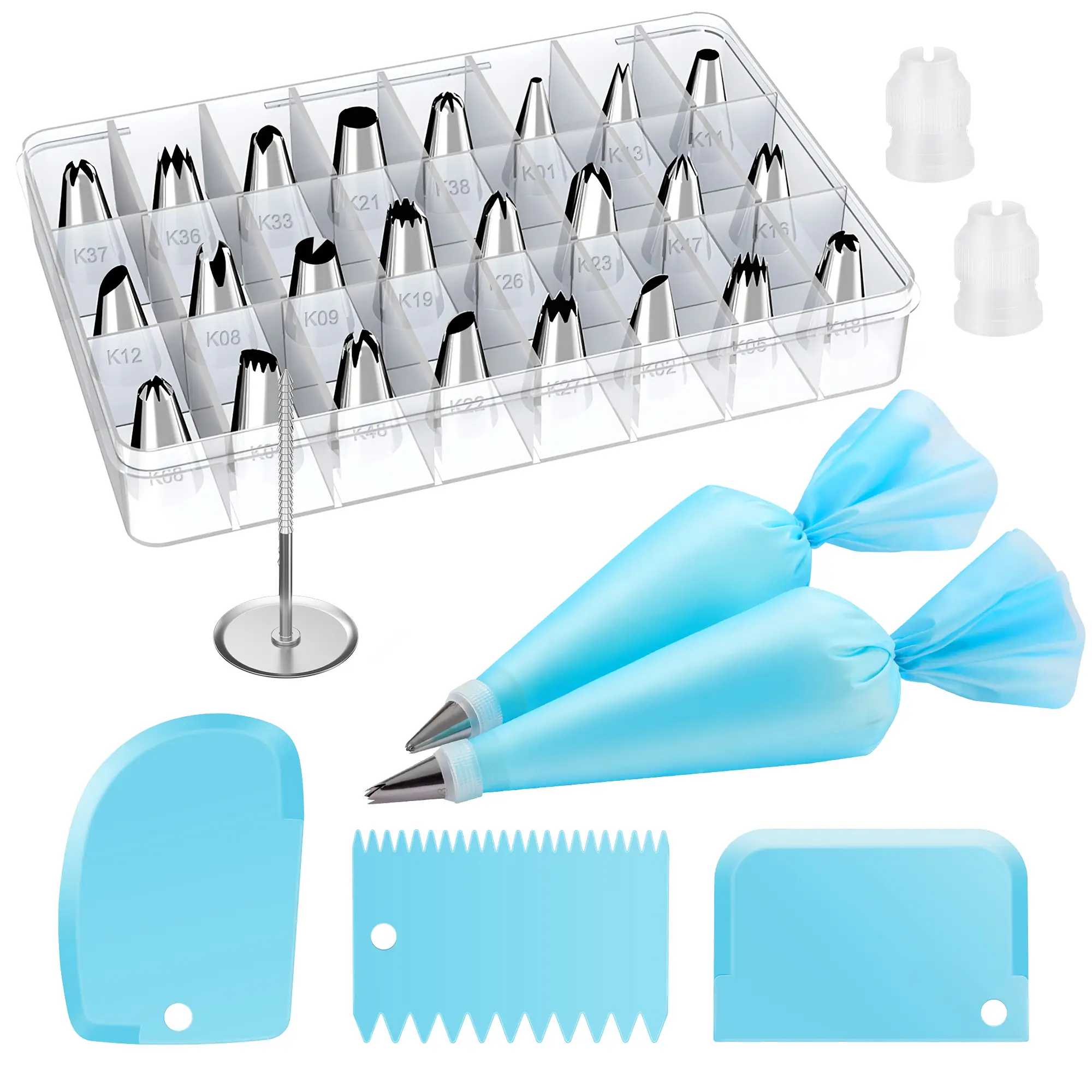 Kootek 32-Piece Piping Bags and Tips Set with 24 Icing Piping Tips, 2 Reusable Pastry Bags 12 Inch, Reusable Piping Icing Bags and Tips, Cake Decorati