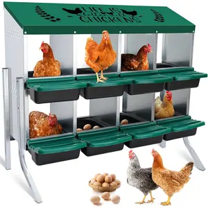 Nesting Boxes 8-Holes Nesting Boxes for Chickens Height-Adjustable with Chicken Perch can accommodate 8 to 32 Chickens and Comes