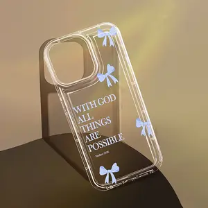 1pc Minimalist Pink Girly Bowknot & Religious Slogan Pattern Anti-Slip Soft Phone Case Compatible With IPhone 11/12/13/14/15/16 Pro Max