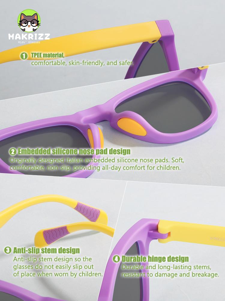 MAKRIZZ Pink Girls Polarized Sunglasses UV400, Medical-Grade Unbreakable, with Case & Strap for 5-12/KR622