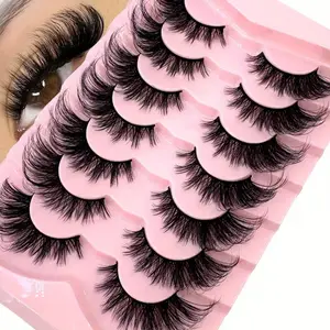 10 Pairs European & American Style False Eyelashes, 3D Multi-Layer Thick Natural Stage Makeup Lashes, Curled, Length 13-15mm, Reusable