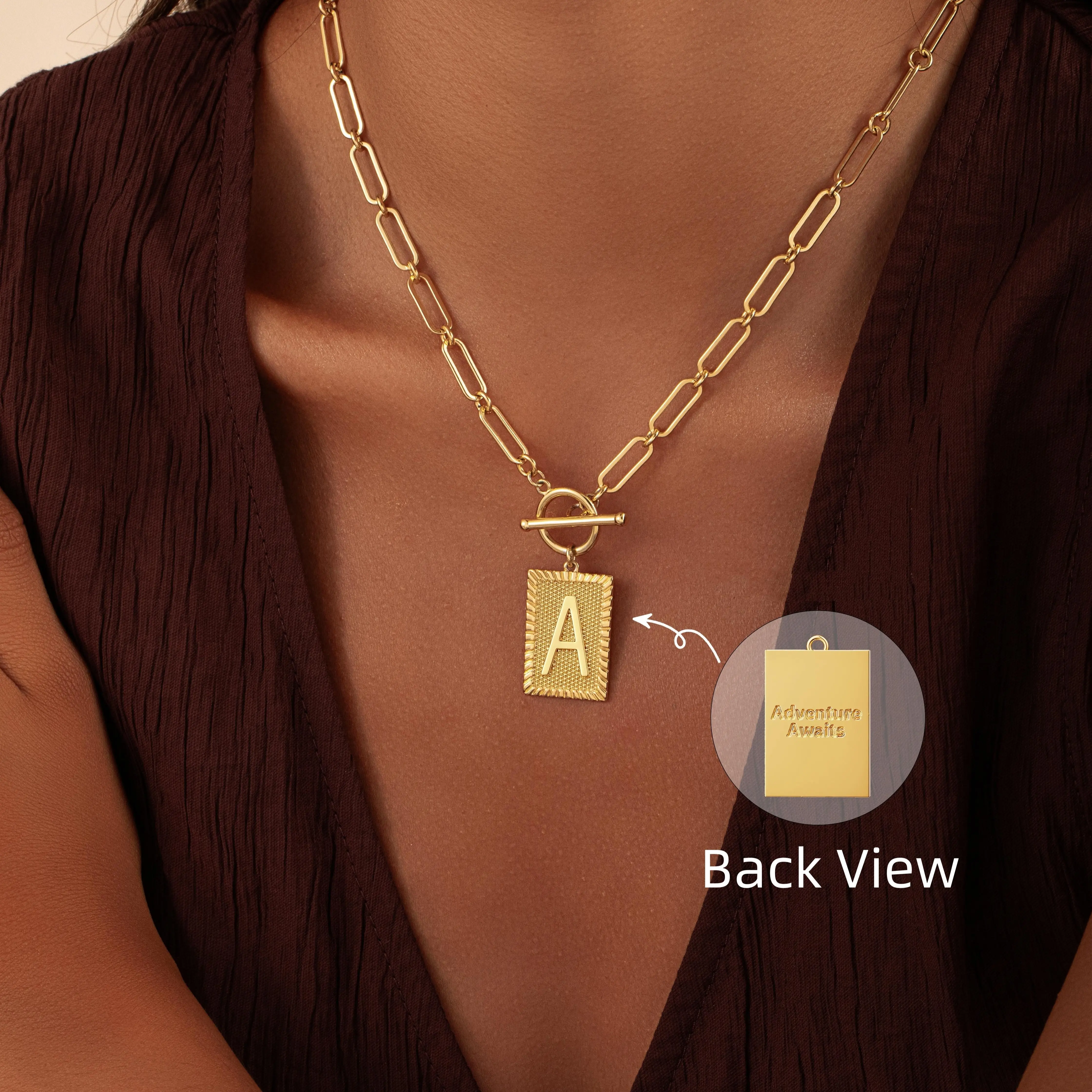 TEWIKY Reversible A-Z Initial Necklace 14K Gold Plated OT Clasp Paperclip Chain Hidden Meaning Pendant for Easter & Mother's Day Gift