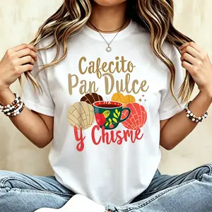 Hispanic Mexican Concha Coffee Cafecito Pan Dulce and Chisme Graphic T-Shirt for Summer Soft Comfortable Women'S Short Sleeve Top,Men's T-shirt