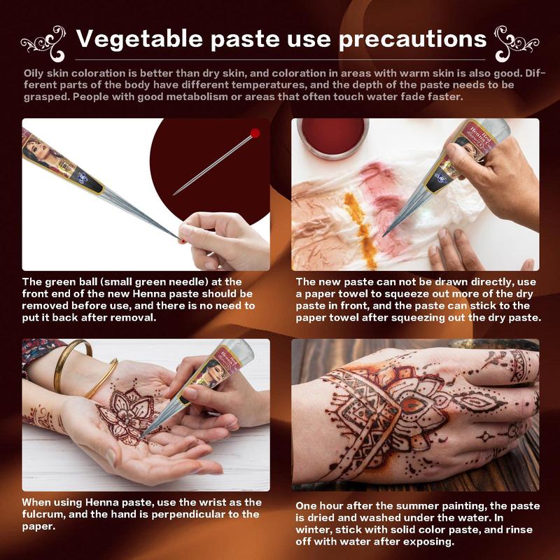 Sac 100% Natural Temporary Tattoo Paste, Henna Tattoo Cone, Body Painting, Freckle Brown, Unisex, Forearm Tribal Wolf Pattern, Lasts 7-15 Days, Long-lasting and Waterproof, Angel Flower Tattoo Tools