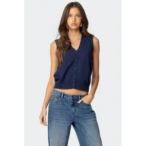 Cam Button Up Knit Vest Top