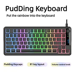 K75 Wired Gaming Keyboard, Silent 81-Key Mechanical Feel, Esports Pudding Keycaps, Compatible with Computers and Laptops