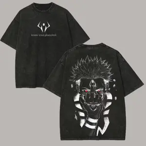 Sukuna Graphic T-Shirt, Men's Oversized Vintage Acid Wash Cotton Shortsleeve Top, Stylish Jujutsu Kaisen Anime Streetwear