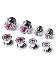 4 Pairs Cubic Zirconia Tunnels Plugs, Stainless Steel Screw Tunnels Ear Expanders Stretcher Piercing, Double Flared Ear Plugs for Comfortable Wear 6/8/10/12mm