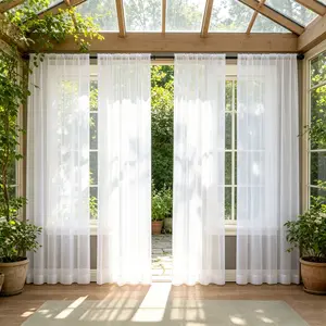 4 Pcs Natural Transparent Light Filtering Sheer Curtains, Rod Pocket Easy Hang Design, dreamy hazy sheer drape with soft light filtering, breathable elegant curtain for bedroom, living room, patio, poolside, perfect for daily use and holiday decoration.