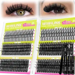 Lash Clusters Kit 60D+80D+100D+200D Individual Spikes Lashes 456PCS 12-18mm Spiky Manga Eyelash Clusters D Curl DIY Eyelash Extension Kit with Cluster Lash Bond & Seal for Anime Eyelashes